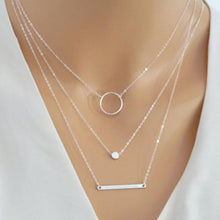 Load image into Gallery viewer, 3 Layers Round Pendant Necklace silver circle charm link Chain Choker Necklaces Vintage Jewerly New collares mujer